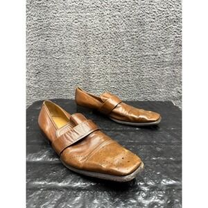 Vintage Sergio Rossi Perforated Leather Square Toe Loafers Brown Mens Size 44 EU